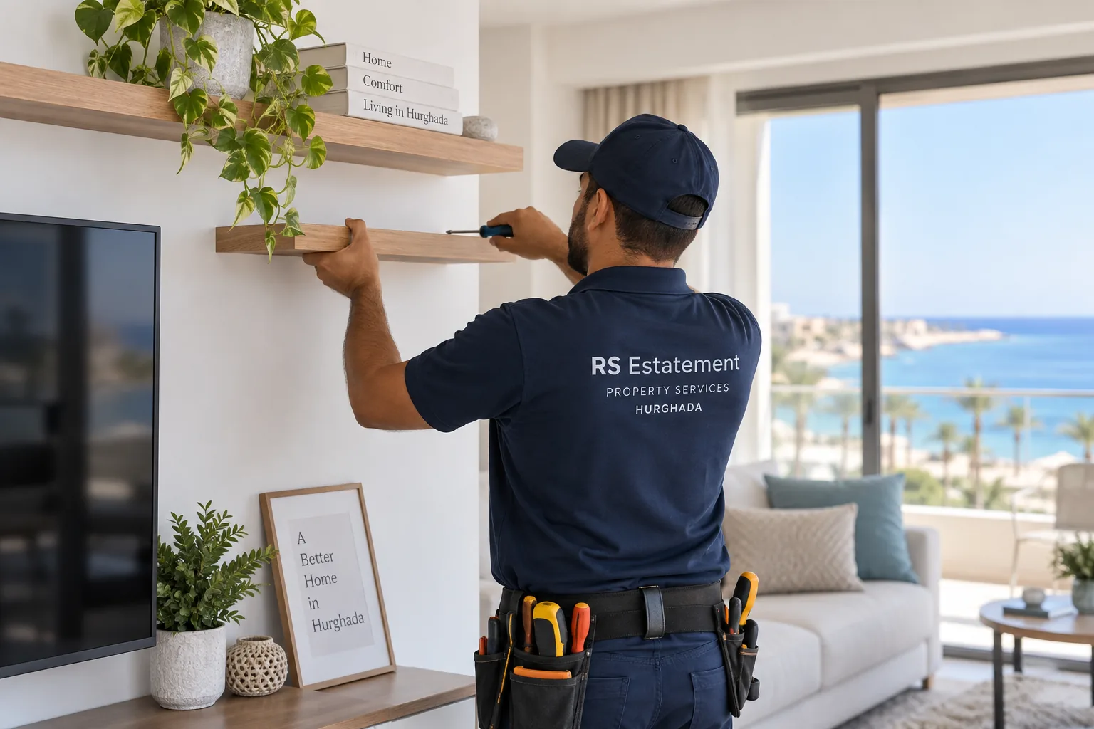 Handwerker führt kleine Reparaturen in einer modernen Wohnung in Hurghada aus