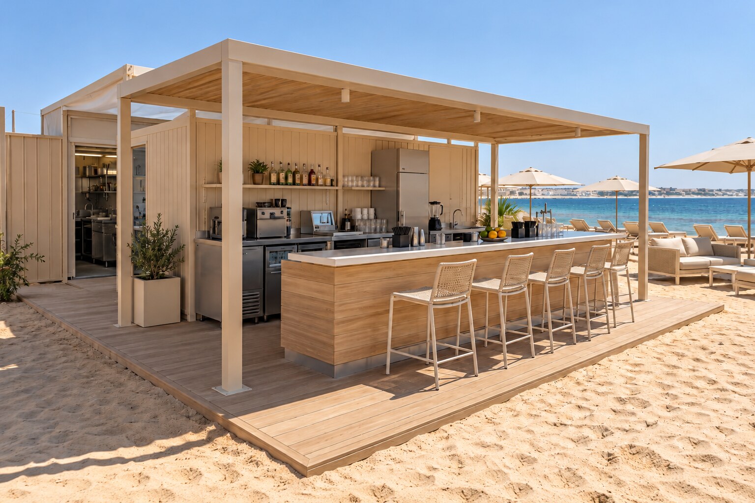 Concept of an open-air bar on a sandy beach