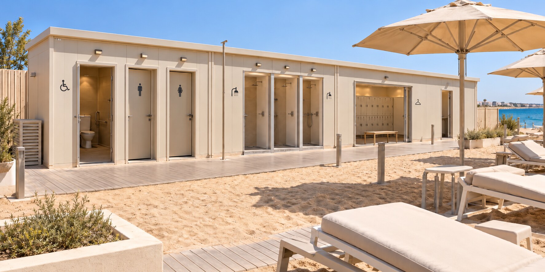 Concept of changing rooms, showers and the sanitary block