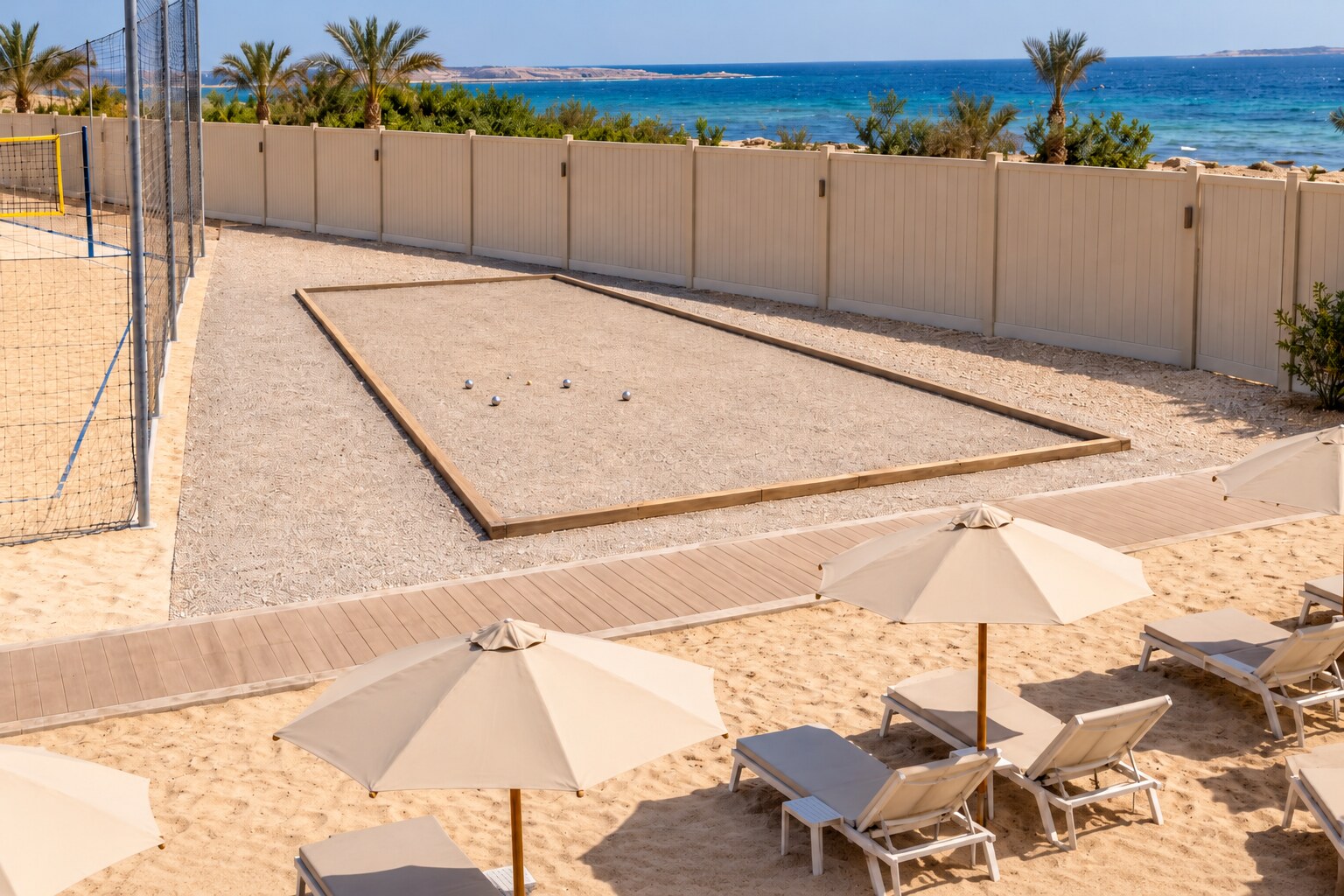 Concept of the pétanque and yoga area