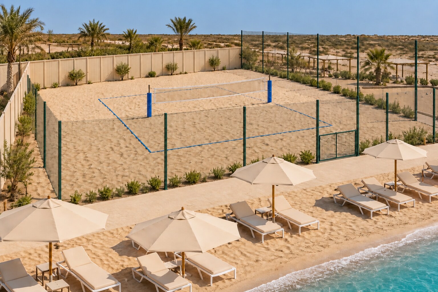 Concept of a sand court for volleyball and beach tennis